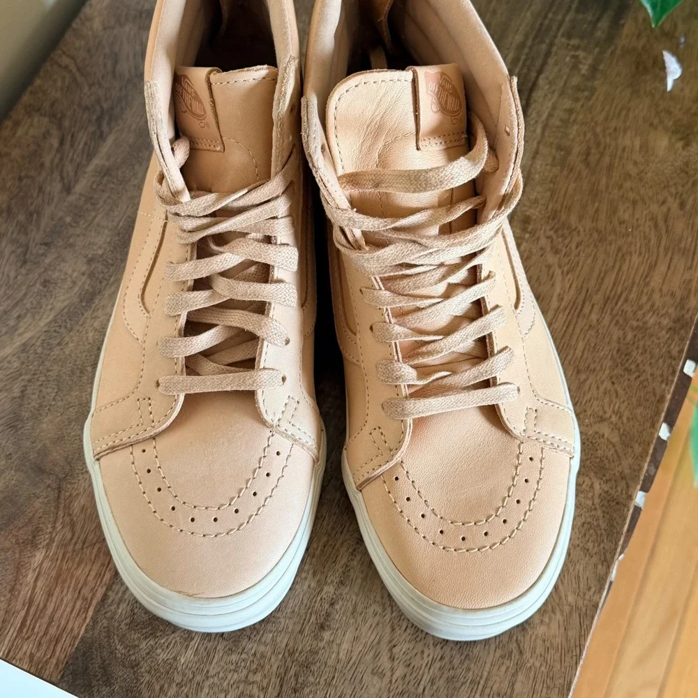 Vans Sk8-Hi Slim Zip Women 8.5 Veggie Tan Leather High Top Sneakers Nude Peach
